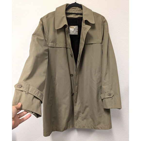 Vintage London Fog Towne Mens Tan Trench Coat Teddy Brown Faux Fur Lining sz 42R - Picture 3 of 16